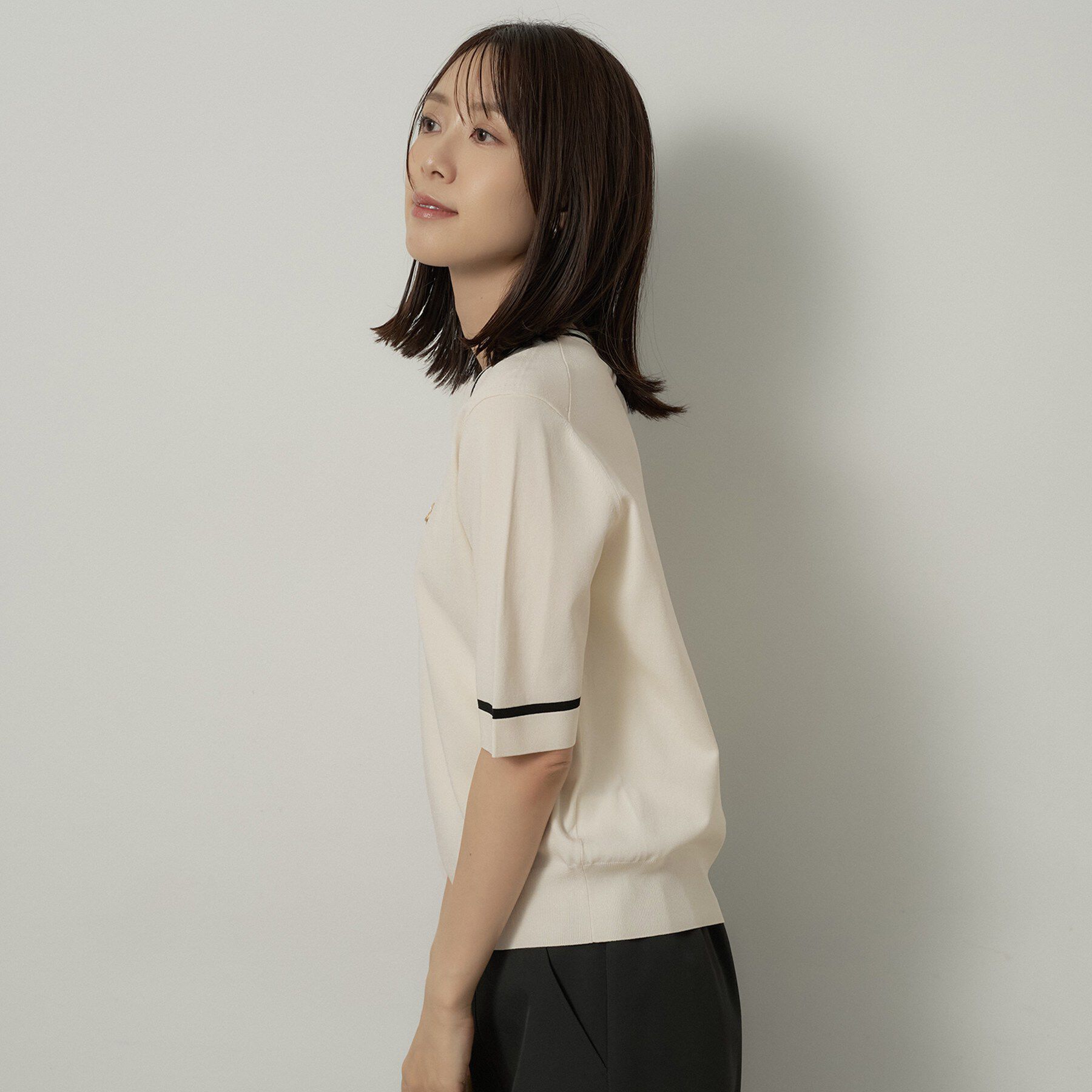 UNTITLED「【アンサンブル可/上品な清涼感】コンパクト5分袖ニット」|ニット・セーター|
