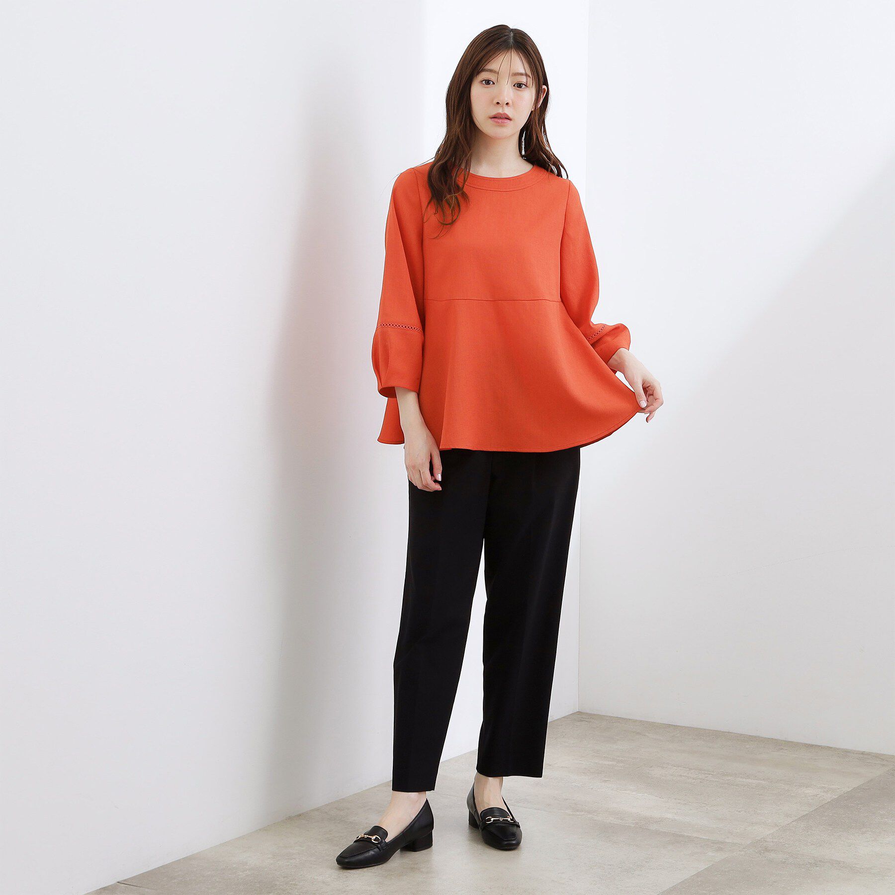 grove「【UVカット・体型カバーも叶う】麻調メッシュランタンスリーブブラウス」|シャツ・ブラウス|
