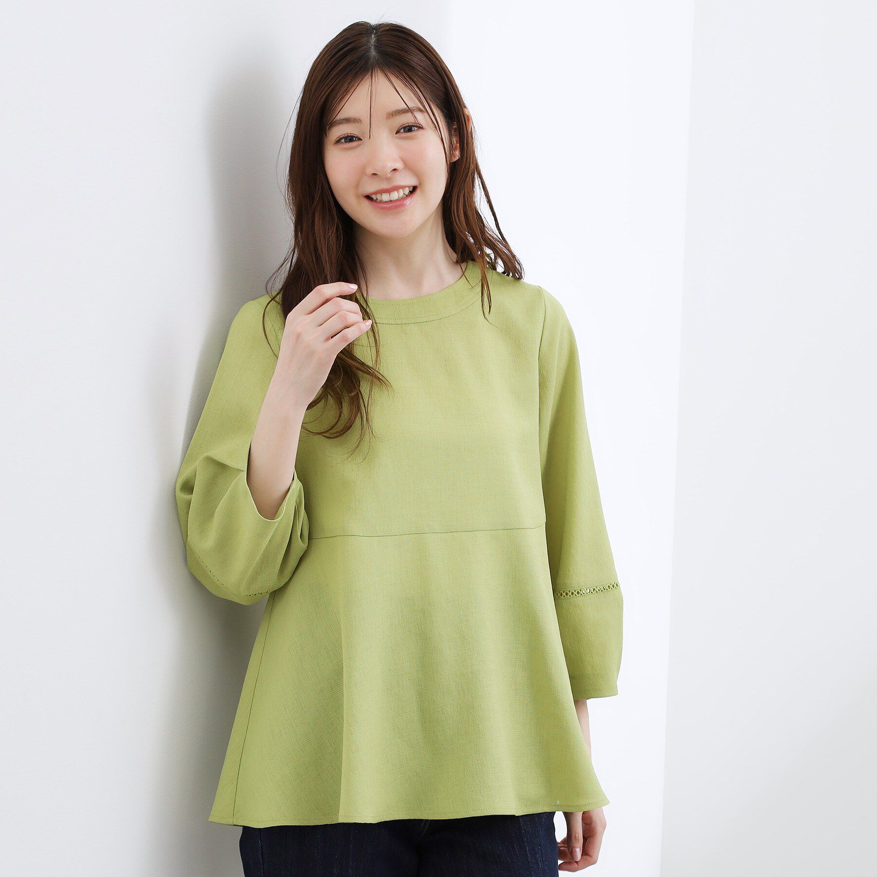 grove「【UVカット・体型カバーも叶う】麻調メッシュランタンスリーブブラウス」|シャツ・ブラウス|