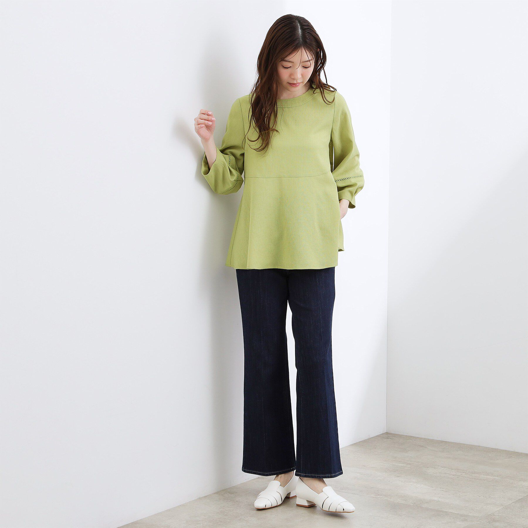grove「【UVカット・体型カバーも叶う】麻調メッシュランタンスリーブブラウス」|シャツ・ブラウス|