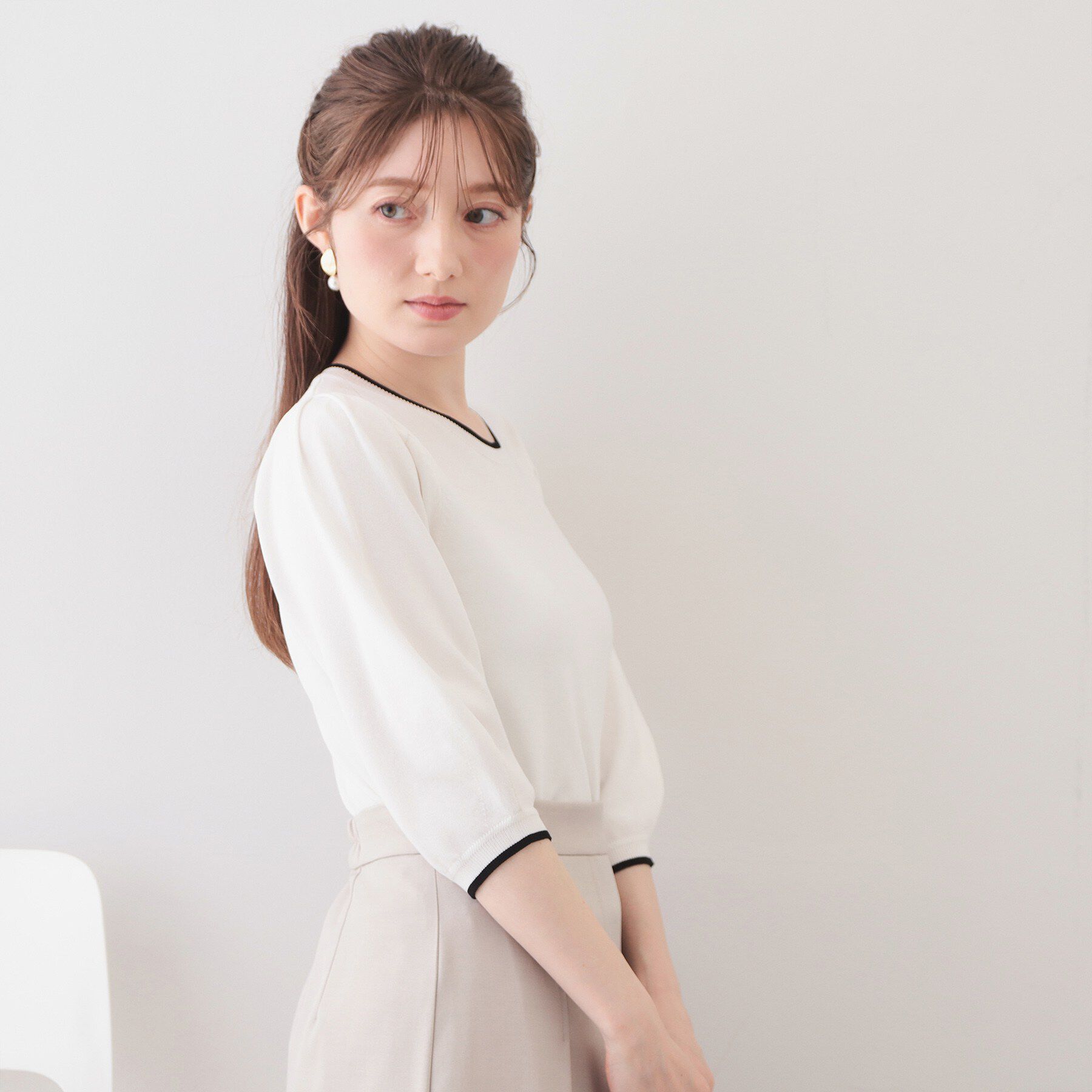 index「【UVケア】6分袖タックスリーブニット《洗濯機OK／XS～LL／9col》」|ニット・セーター|
