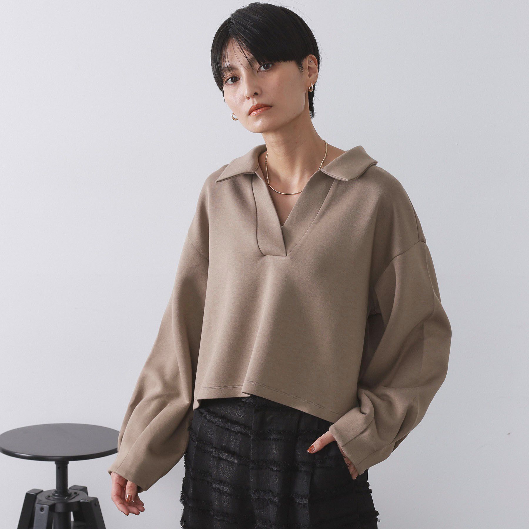 OPAQUE.CLIP「スキッパートップス【UVケア／洗濯機OK】」|Tシャツ・カットソー|モカブラウン(042