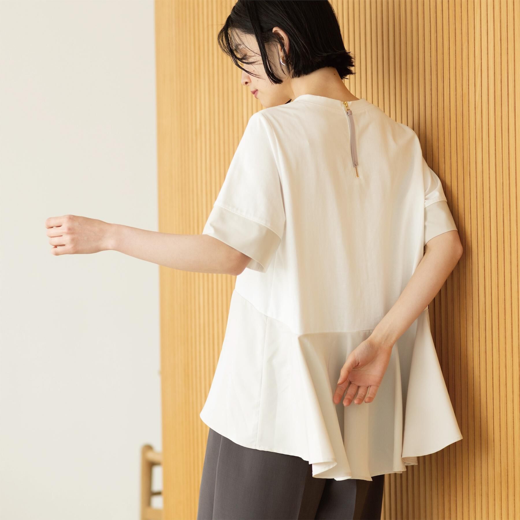OPAQUE.CLIP「ペプラム切替ドッキングトップス」|Tシャツ・カットソー|ホワイト(501)
