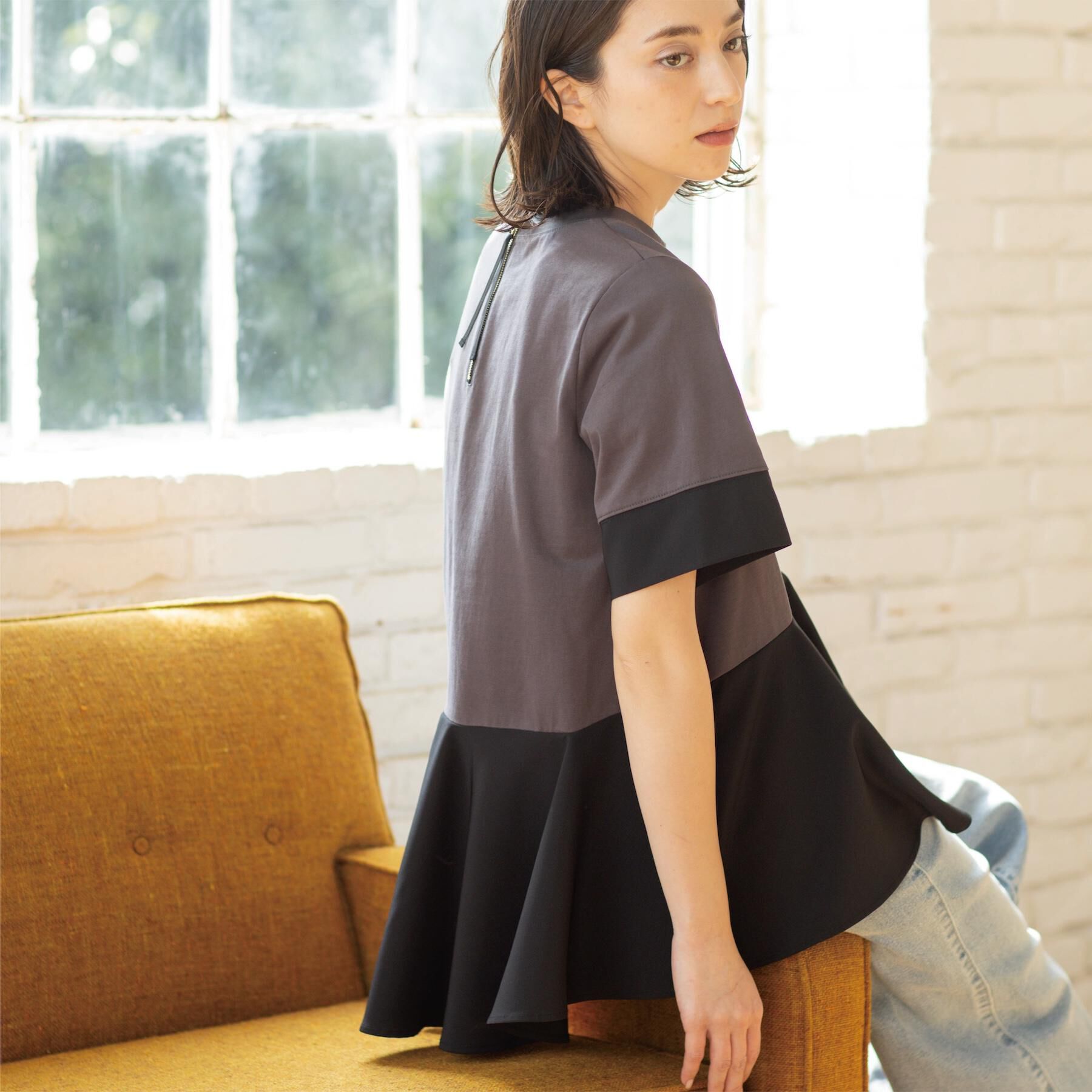 OPAQUE.CLIP「ペプラム切替ドッキングトップス」|Tシャツ・カットソー|チャコールグレー(5