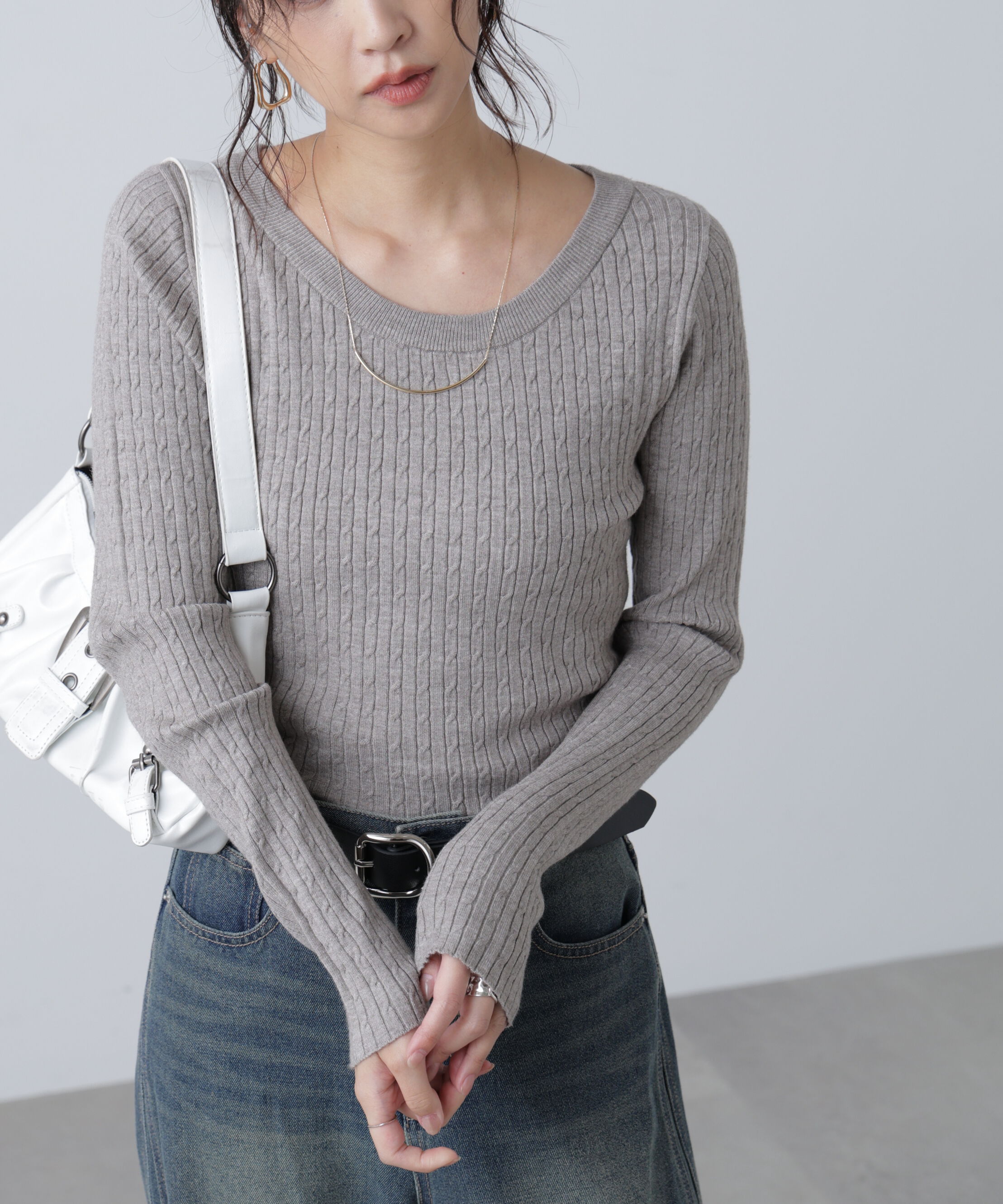  「〈洗える〉マシンウォッシャブルケーブルニット」|ニット・セーター|