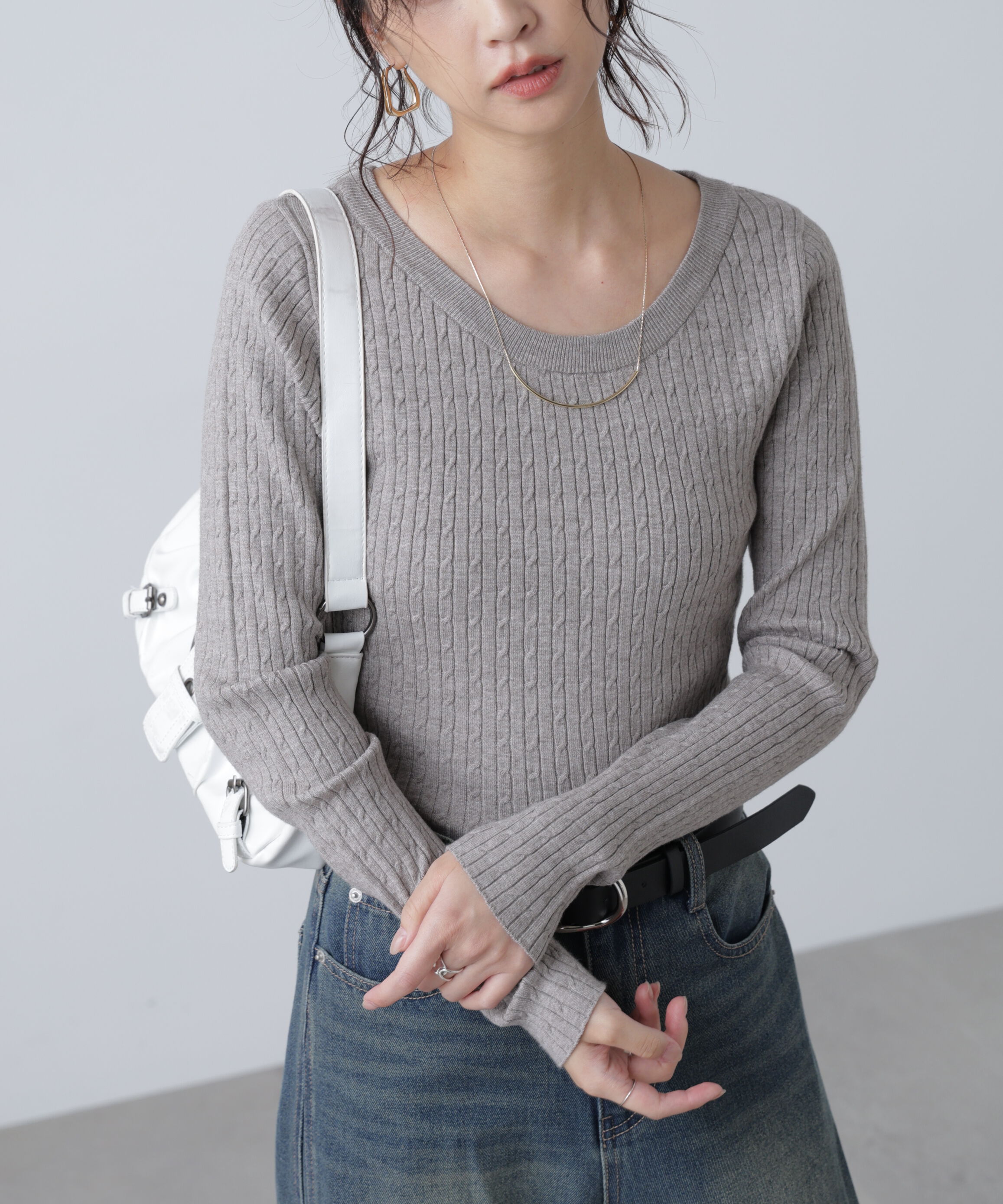  「〈洗える〉マシンウォッシャブルケーブルニット」|ニット・セーター|