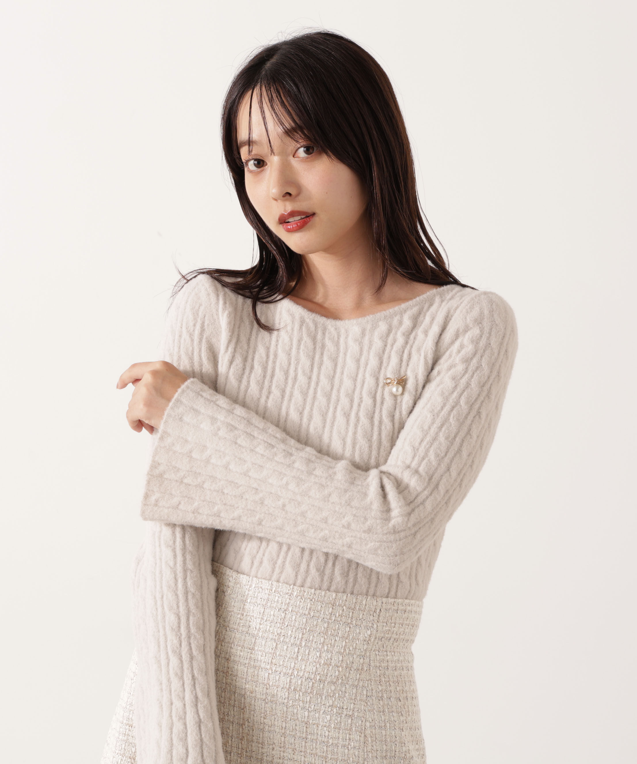 PROPORTION BODY DRESSING「チャーム付きミニケーブルニット  25AW」|ニット・セーター|
