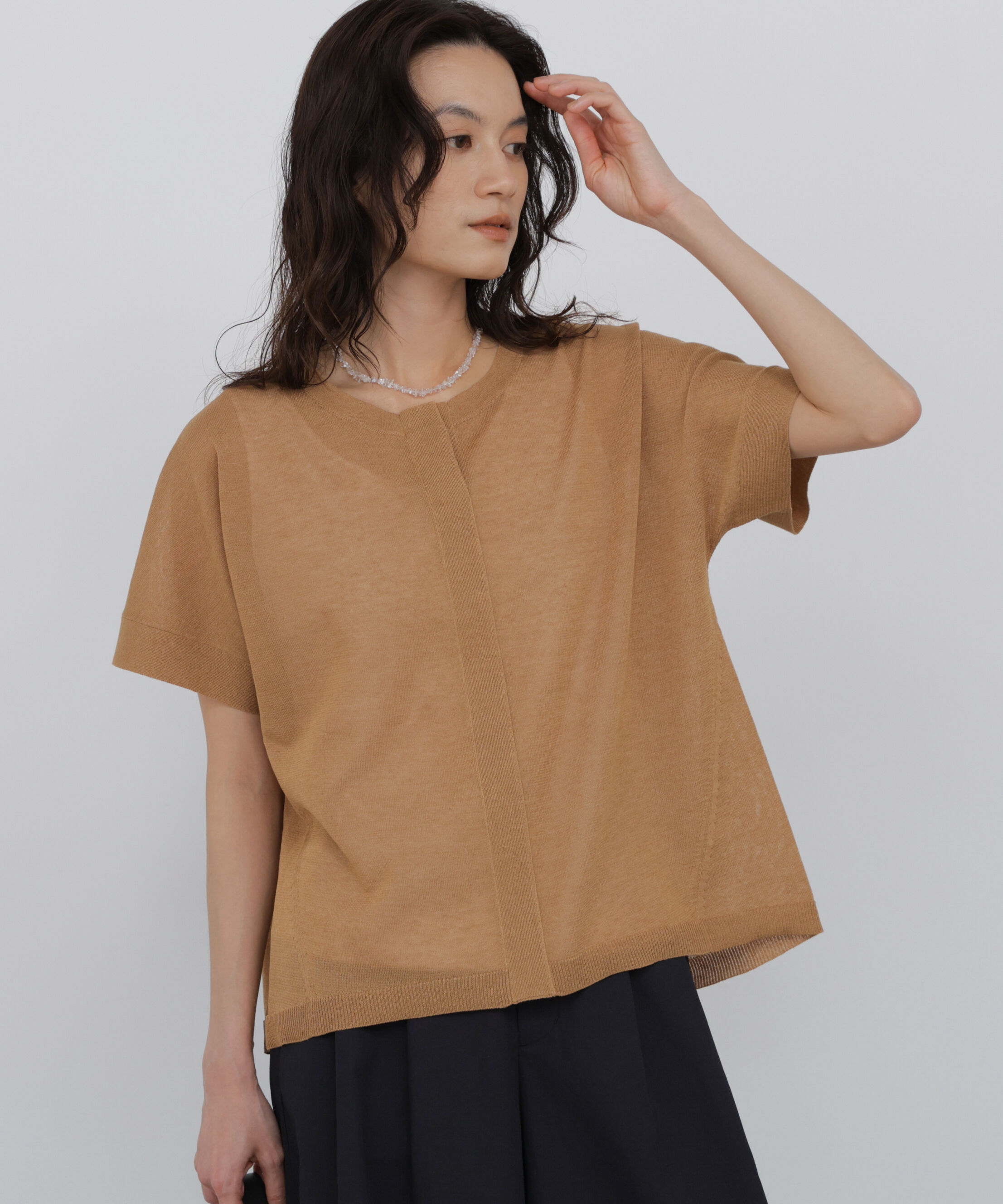  「◆≪名品 / 洗える≫ シアーハイゲージキーネックプルオーバー」|ニット・セーター|