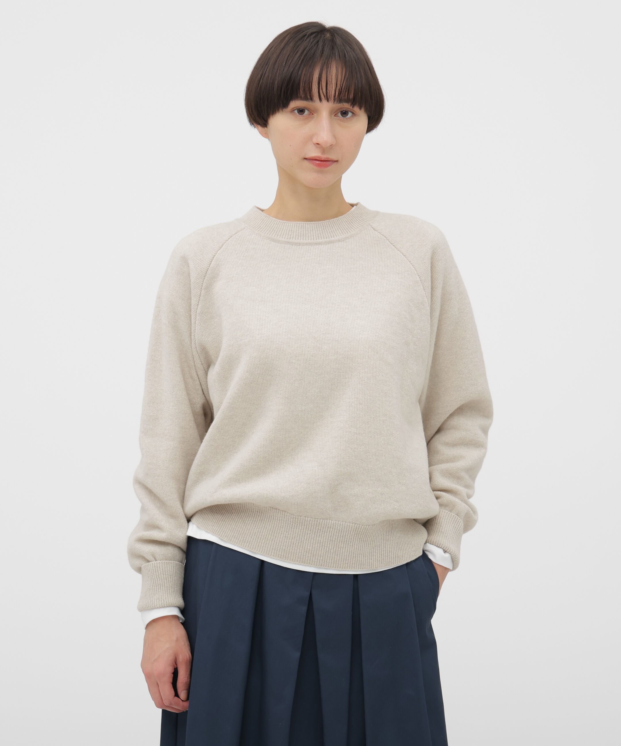  「FINE WOOL LOOPBACK KNITWEAR」|ニット・セーター|LIGHT GREY1