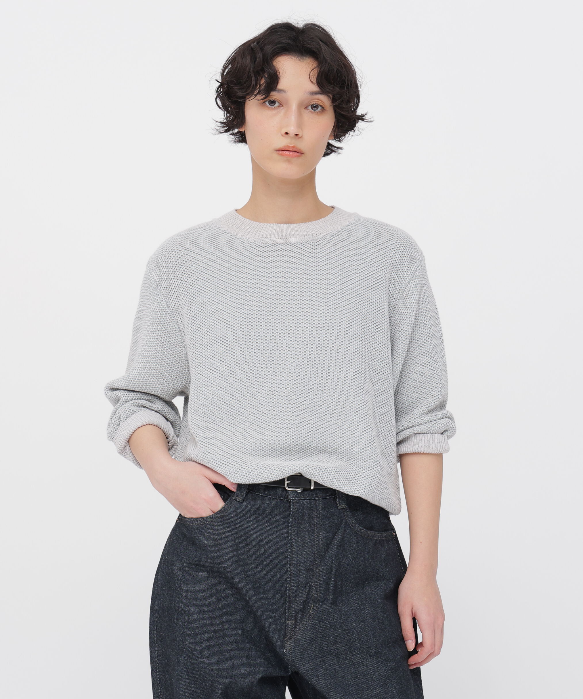  「COTTON LINEN RAMIE PIQUE KNITWEAR」|ニット・セーター|LIGHT GREY1