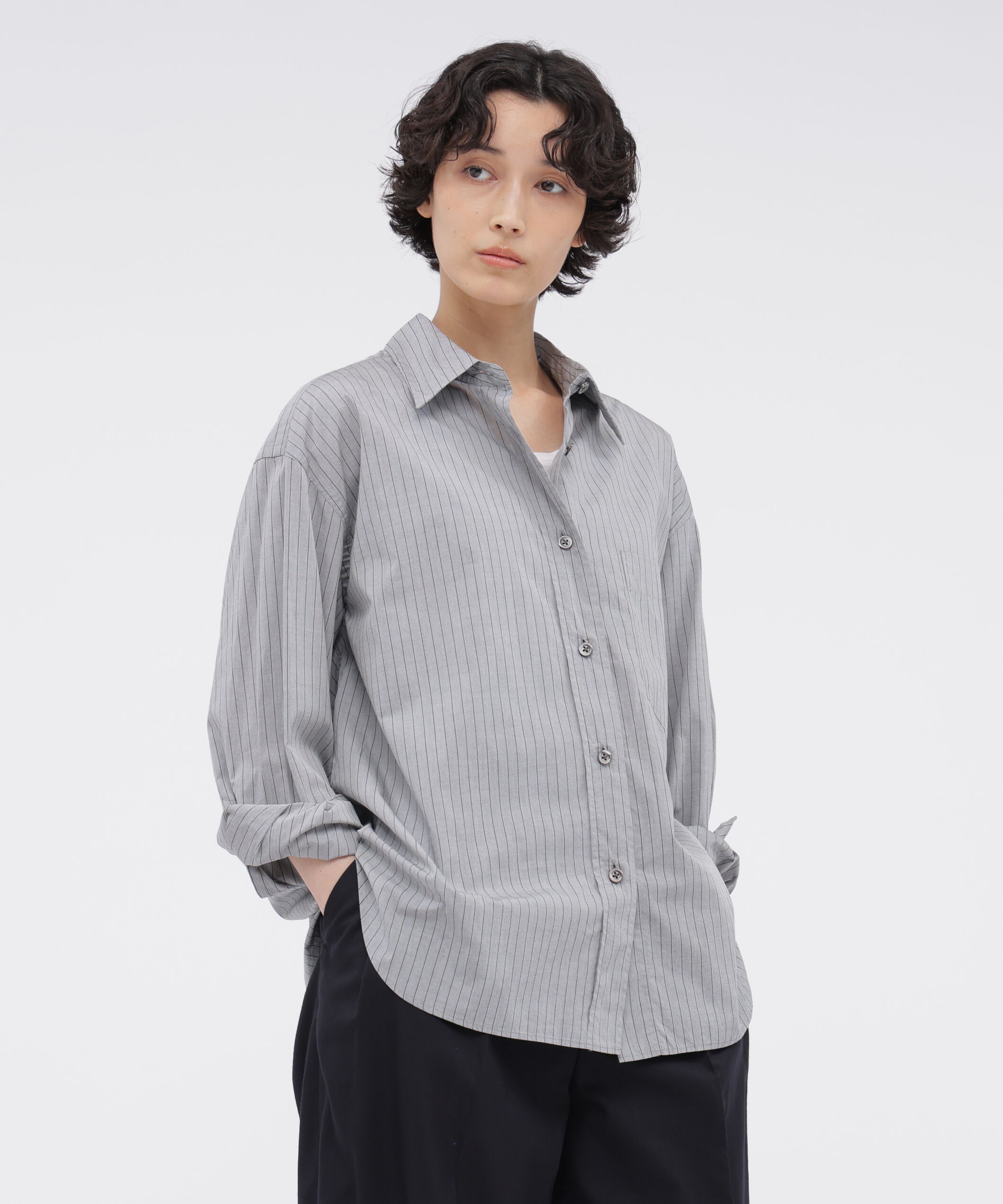  「FINE COTTON STRIPE SHIRT」|シャツ・ブラウス|CHARCOAL3