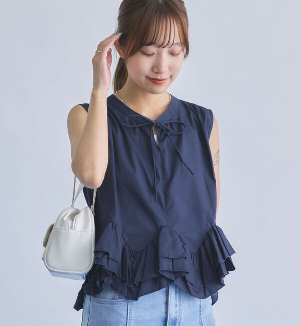 archives「【ＯＮかわ】ラウンドフリルノースリブラウス」|シャツ・ブラウス|NAVY