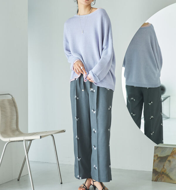 Doux archives「花柄刺繍センタープレスパンツ」|チノ|