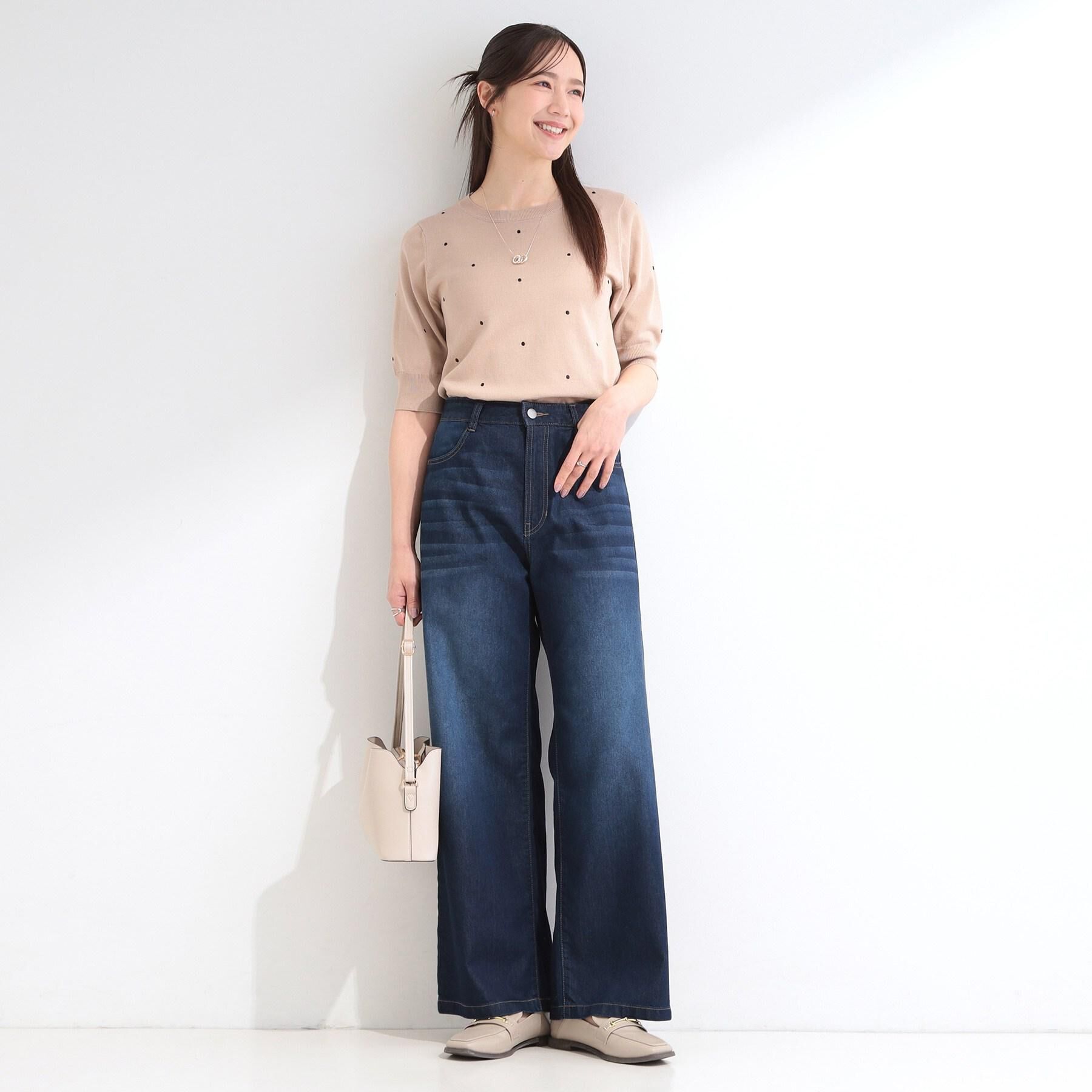 SHOO･LA･RUE「【S-LL/二の腕カバー】品よく隠せる ドット刺繍5分袖ニット」|ニット・セーター|