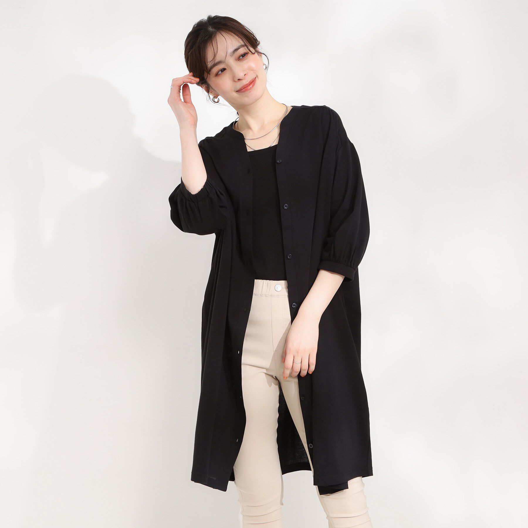 SHOO･LA･RUE「【洗濯機可/S-LL】1枚でも羽織でも キーネックシャツワンピース」|ワンピース|