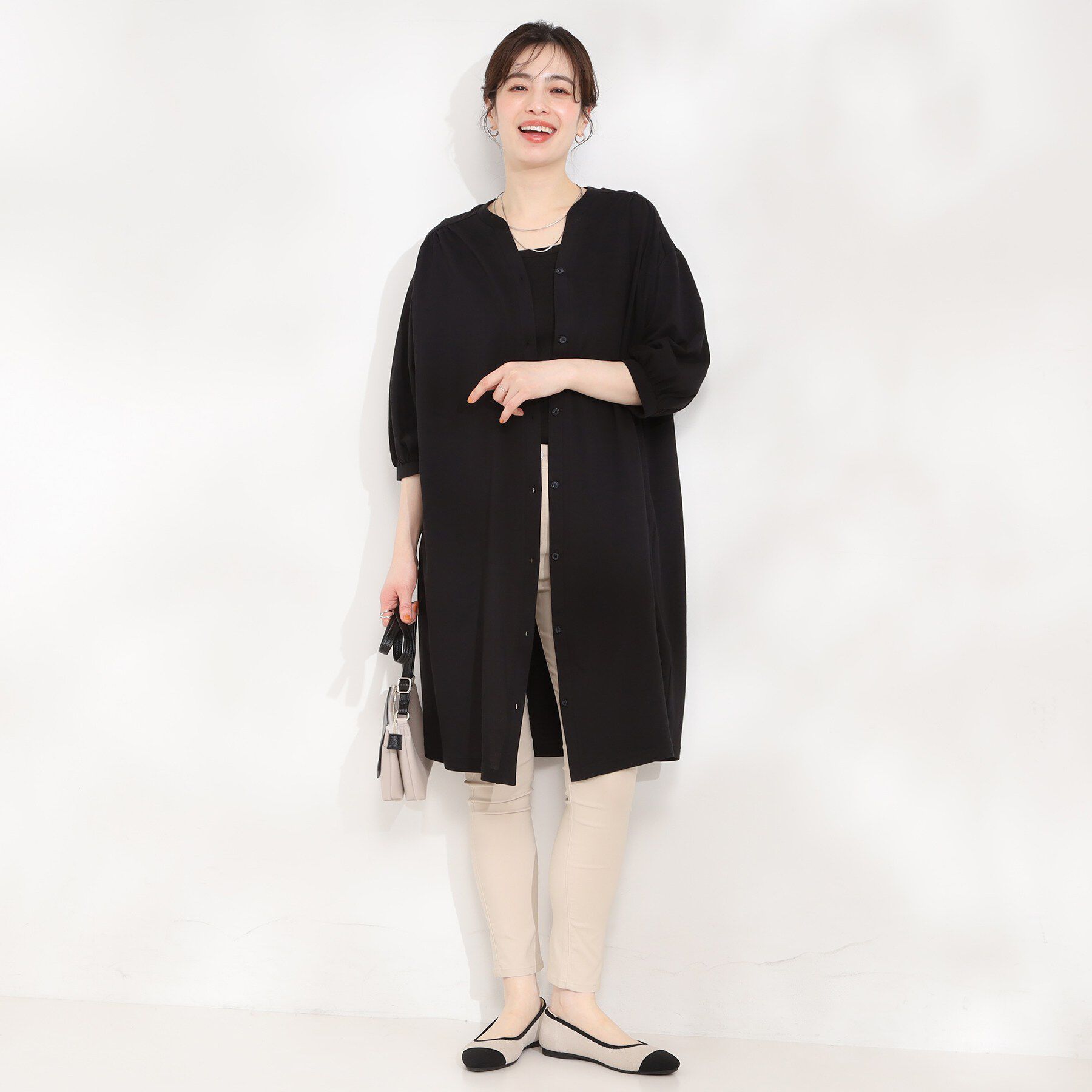 SHOO･LA･RUE「【洗濯機可/S-LL】1枚でも羽織でも キーネックシャツワンピース」|ワンピース|