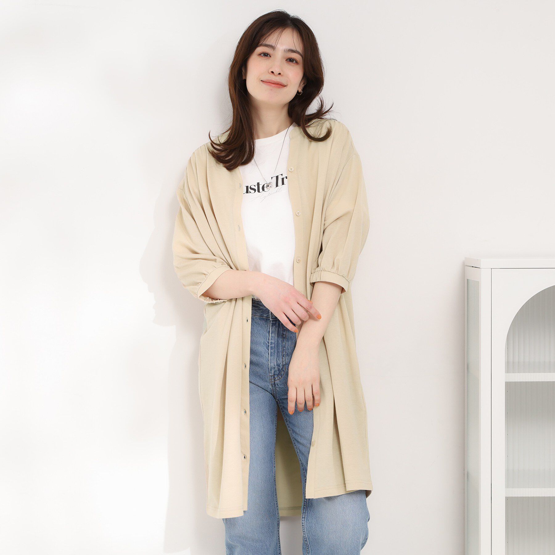 SHOO･LA･RUE「【洗濯機可/S-LL】1枚でも羽織でも キーネックシャツワンピース」|ワンピース|