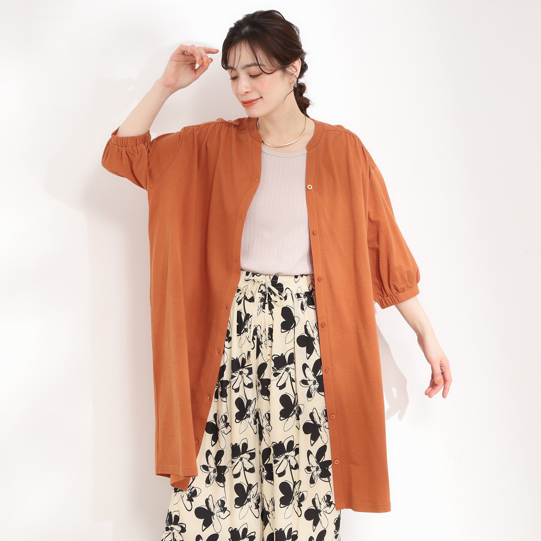 SHOO･LA･RUE「【洗濯機可/S-LL】1枚でも羽織でも キーネックシャツワンピース」|ワンピース|