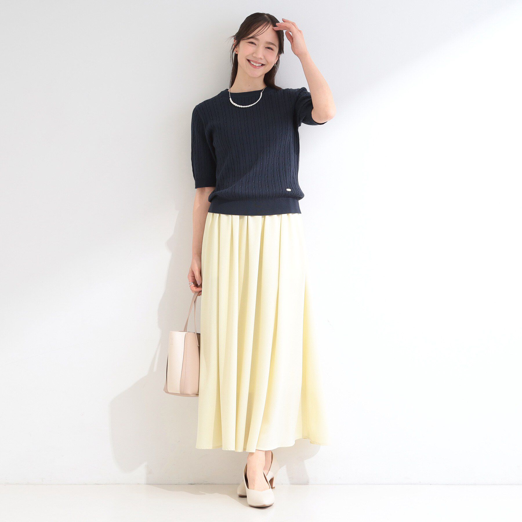 SHOO･LA･RUE「【洗濯機可/S-LL】ミニケーブルで上品に 5分袖ニット」|ニット・セーター|