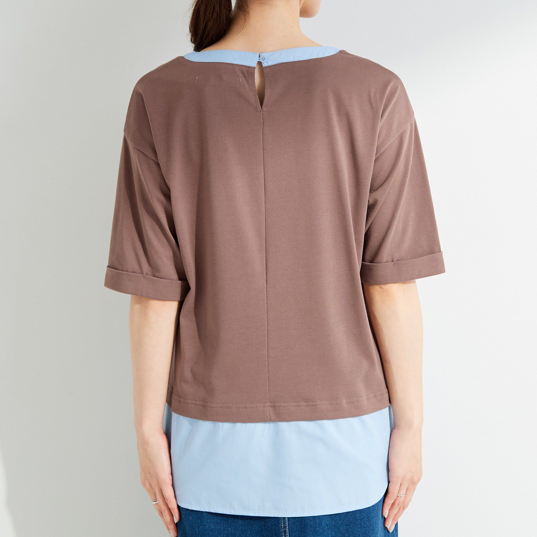 SHOO･LA･RUE「【インせず着られる/二の腕隠れる】重ね着風 シャツドッキングトップス」|Tシャツ・カットソー|