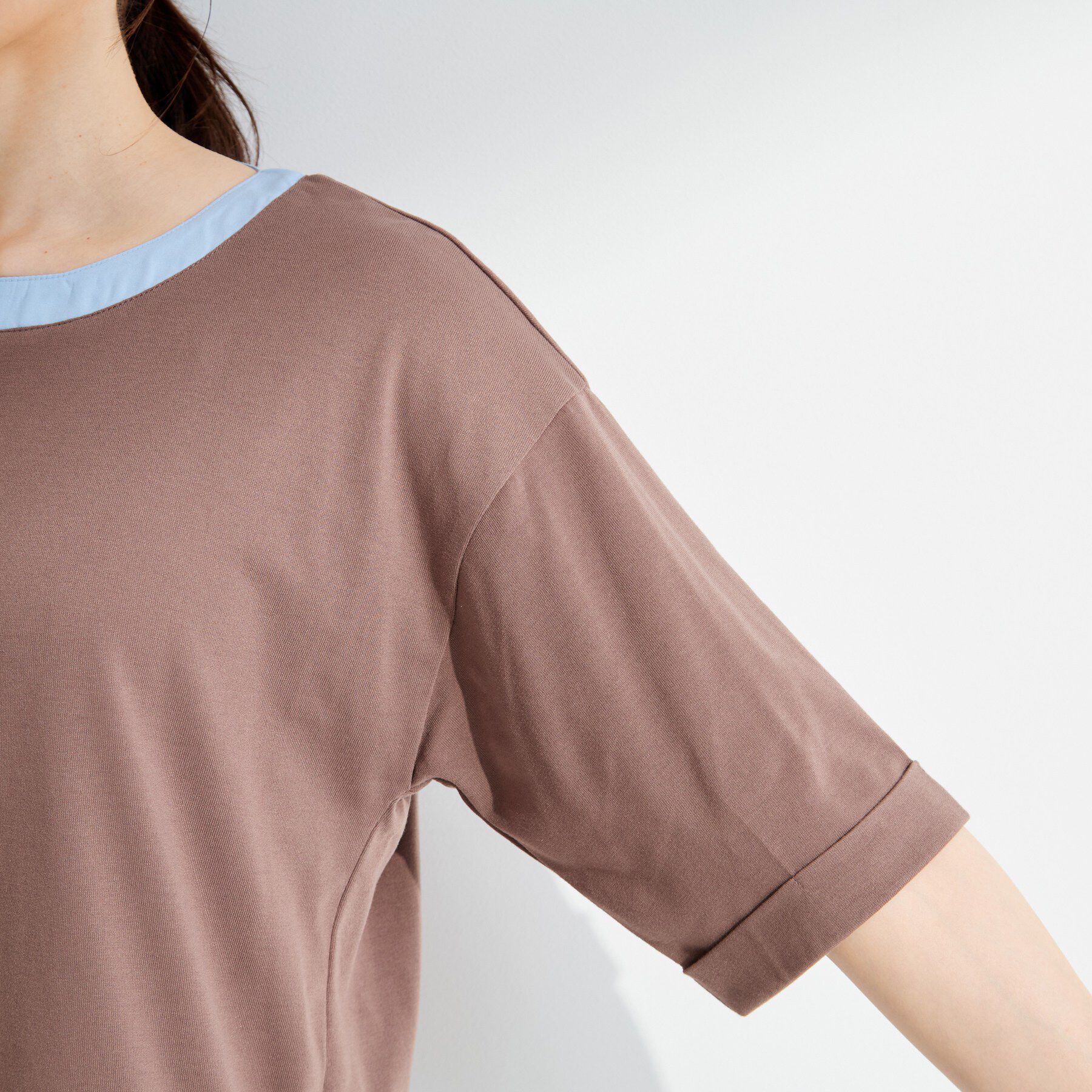 SHOO･LA･RUE「【インせず着られる/二の腕隠れる】重ね着風 シャツドッキングトップス」|Tシャツ・カットソー|