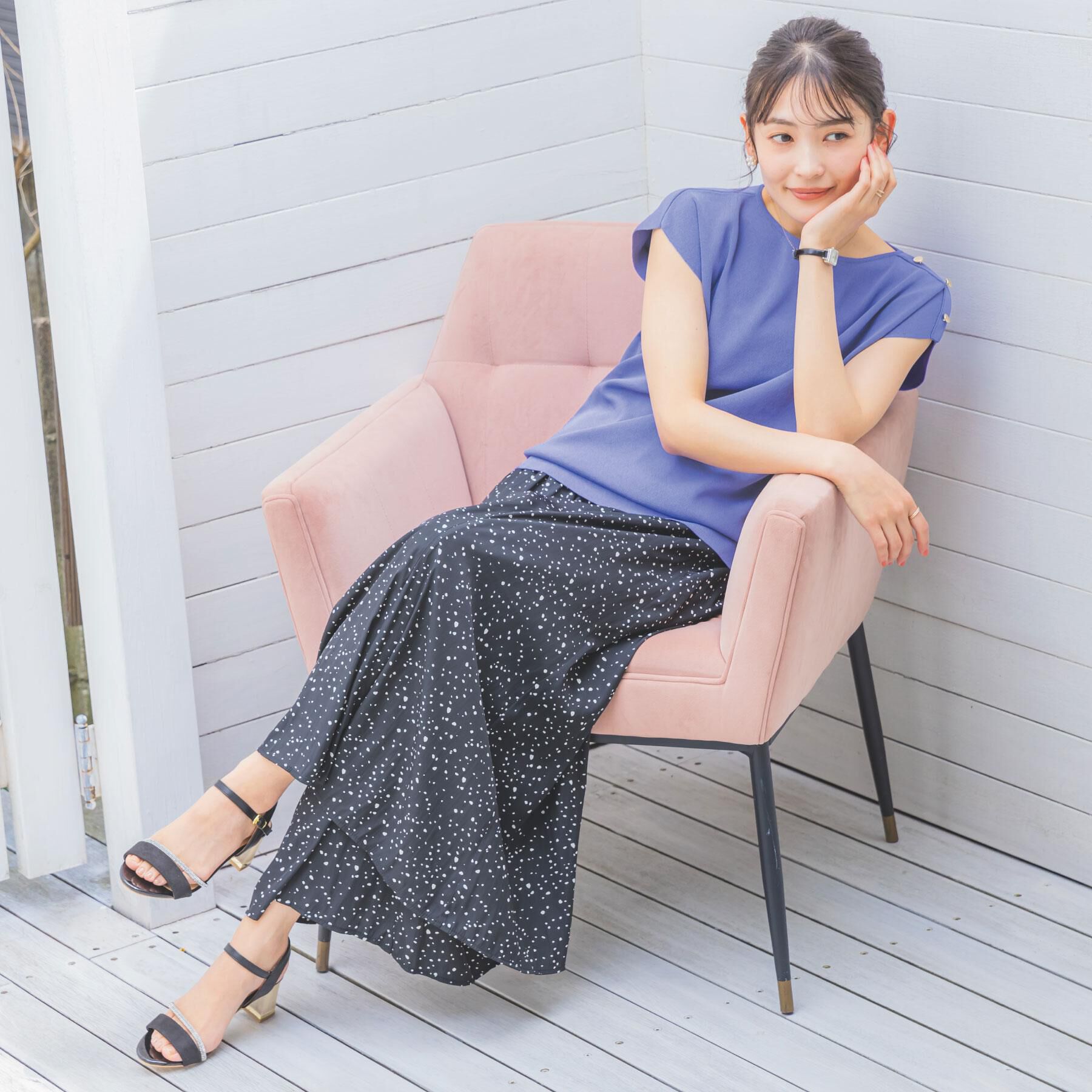 ITS&rsquo;DEMO「【冷感・WEB限定カラー】ボタン付きフレンチスリーブニット」|ニット・セーター|