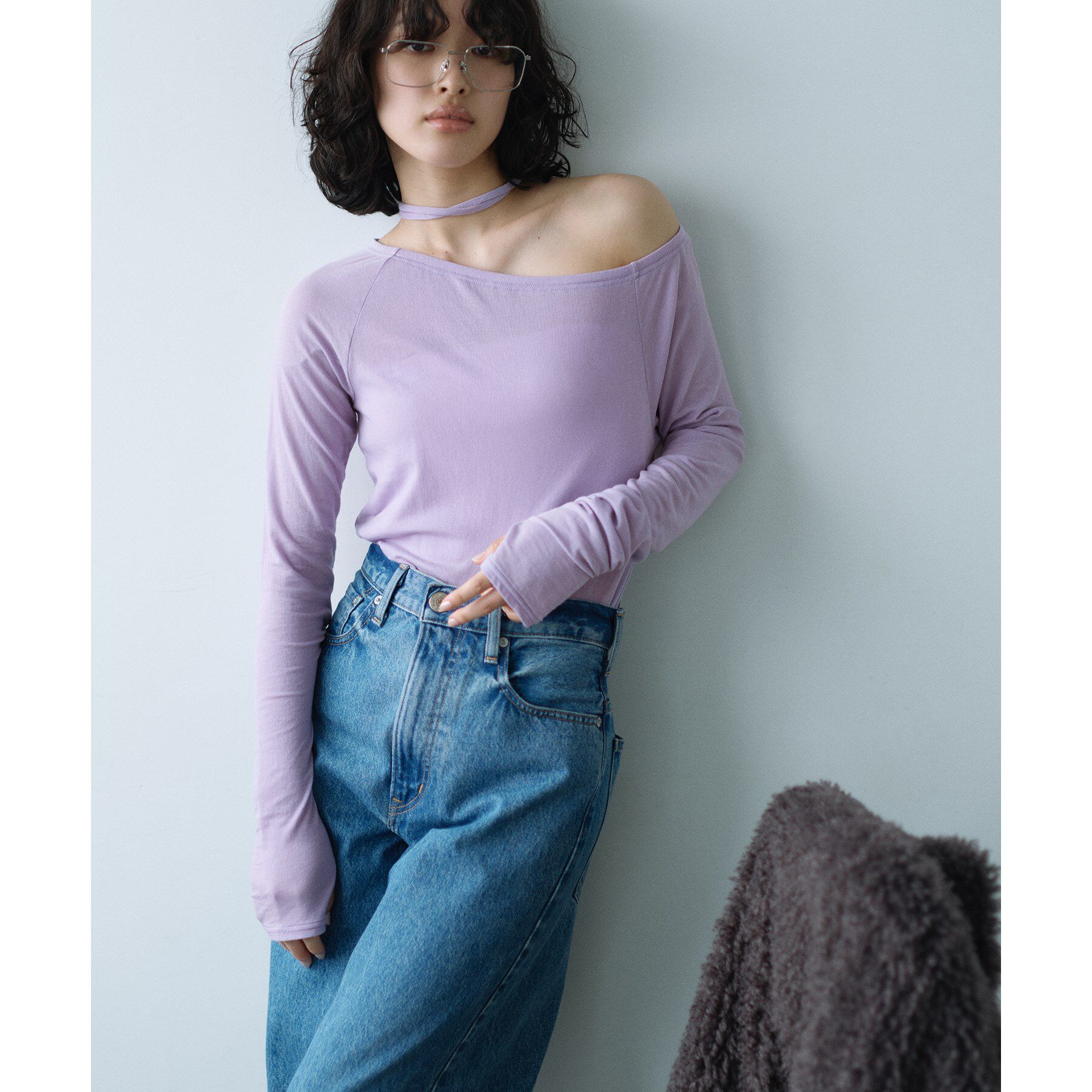 CODE A「off－shoulder jersey top」|Tシャツ・カットソー|ラベンダー(080)