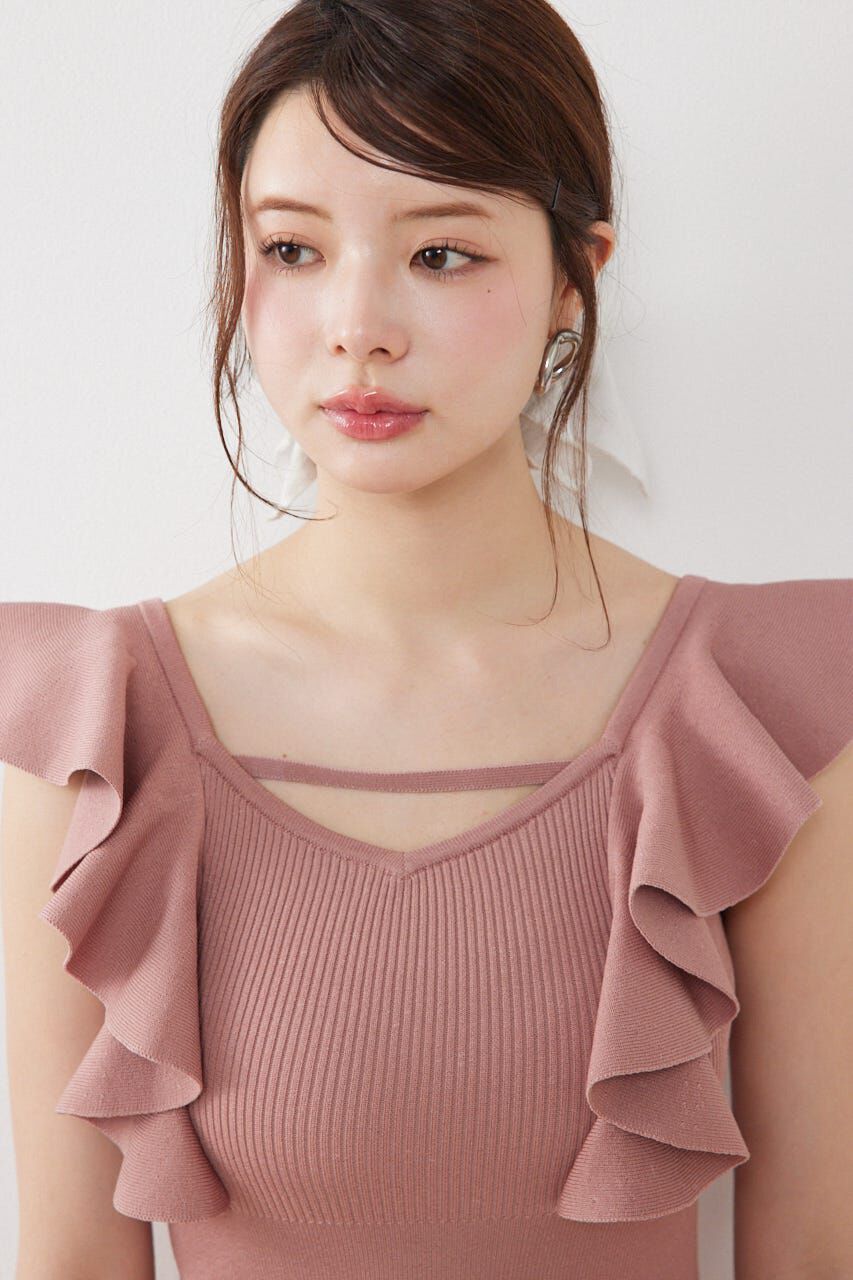 rienda「ショルダーフリルタイトニットワンピース」|ワンピース|
