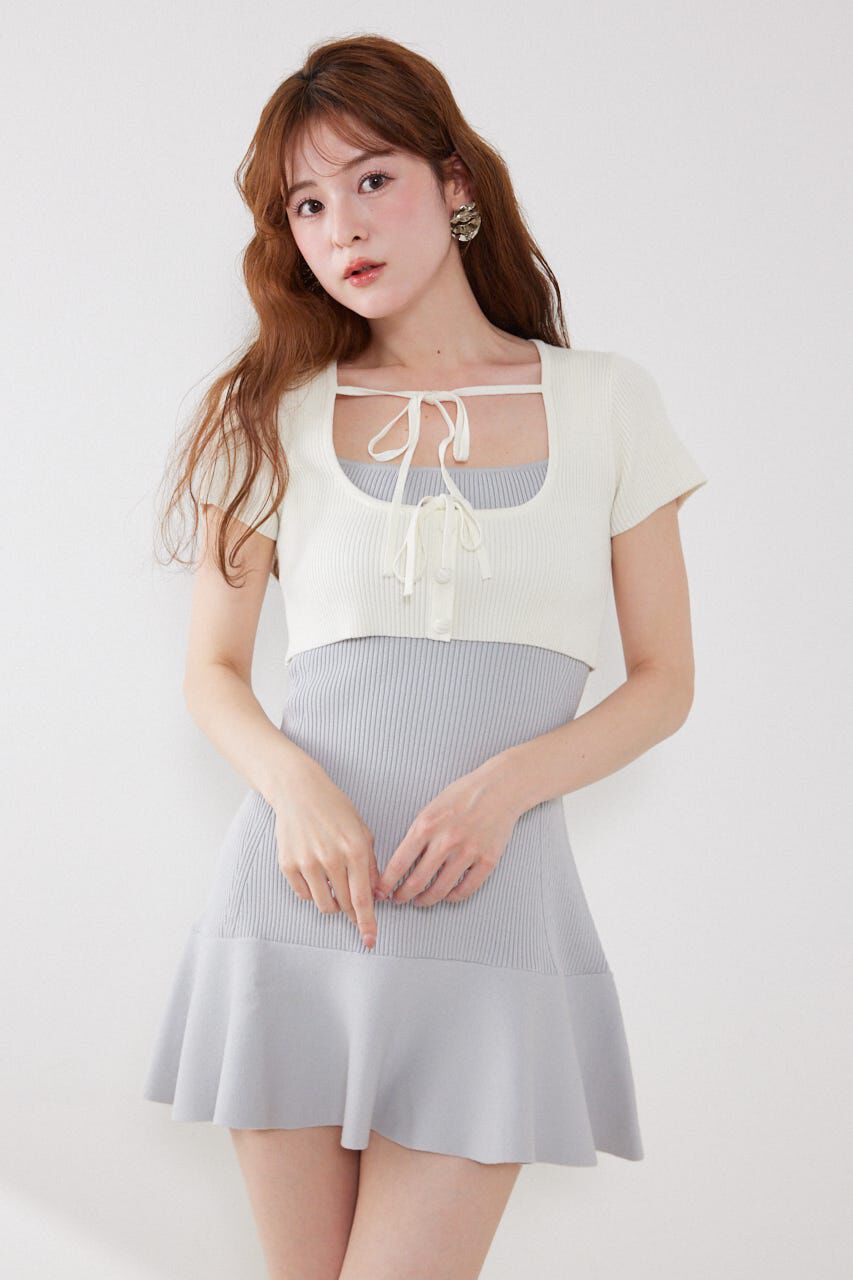 rienda「フロントリボンカーデセットニットミニワンピース」|ワンピース|M/BLU7