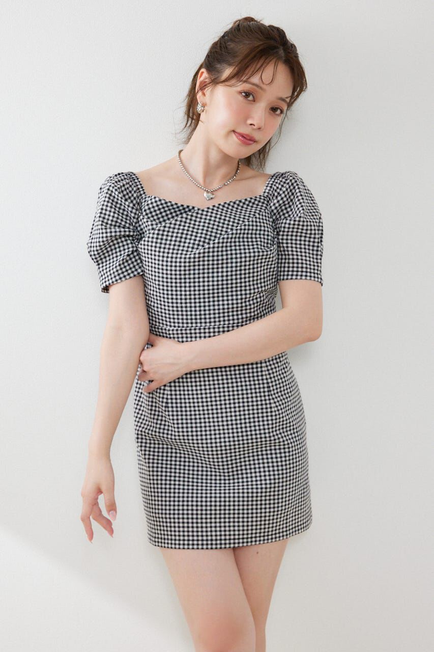 rienda「フロントカシュクール2WAYパフスリーブミニワンピース」|ワンピース|柄BLK5