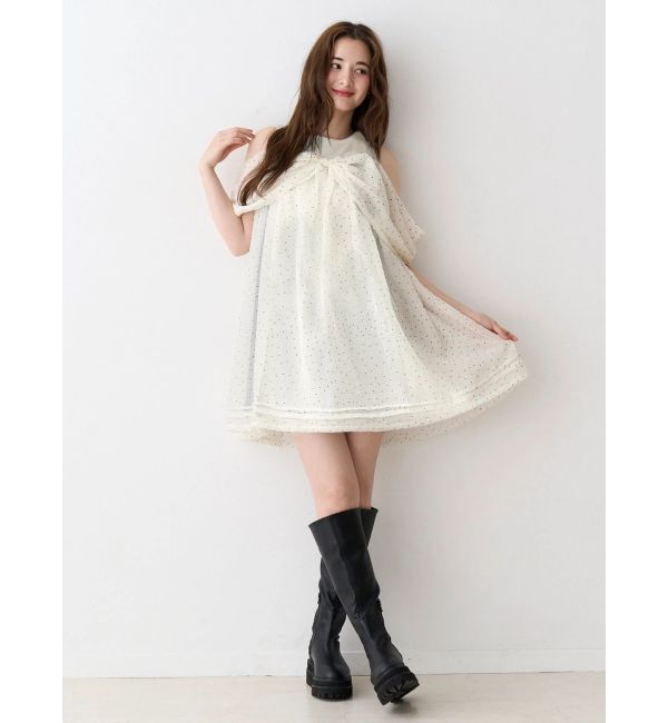 CALNAMUR「シフォンオフショルミニワンピース」|ワンピース|