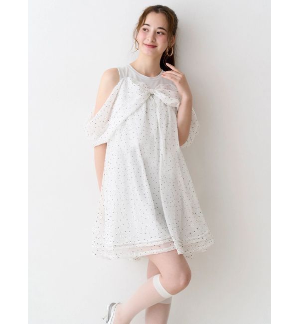 CALNAMUR「シフォンオフショルミニワンピース」|ワンピース|ブルー