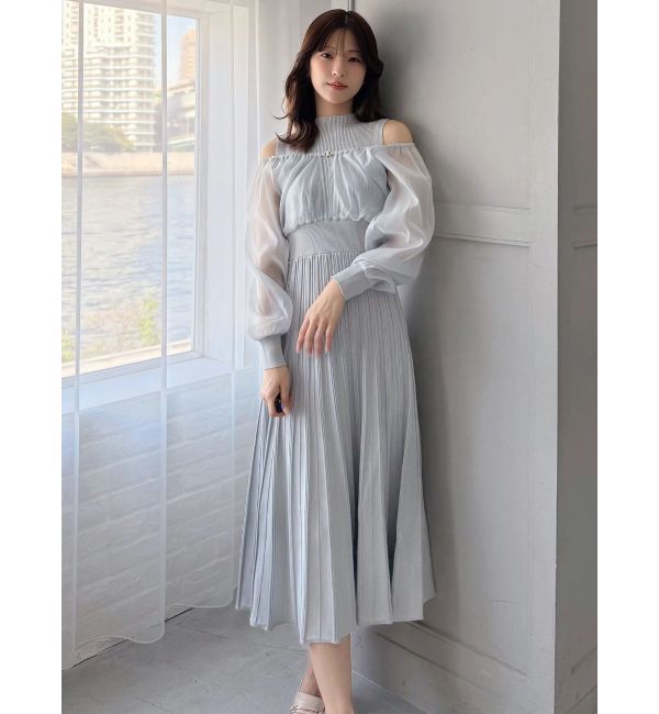 MERCURYDUO「異素材ドッキングプリーツフレアニットワピース」|ワンピース|