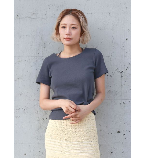 Ungrid「リボンデザインハーフスリーブTee」|Tシャツ・カットソー|チャコールグレー