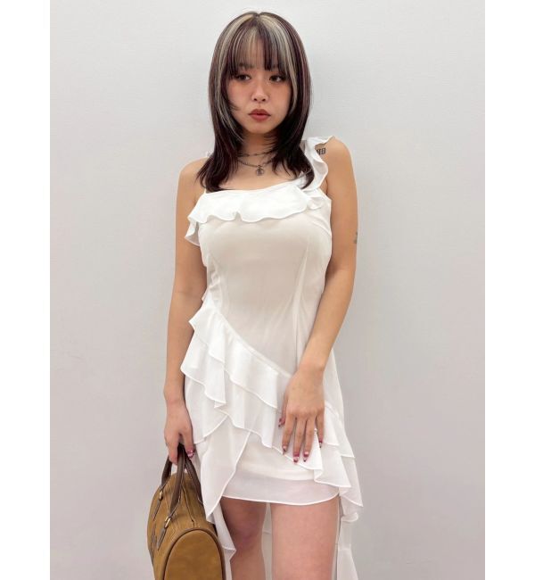 EVRIS「【SNS万バズワンピ】フリルショルダーアシンメトリーロングワンピース」|ワンピース|