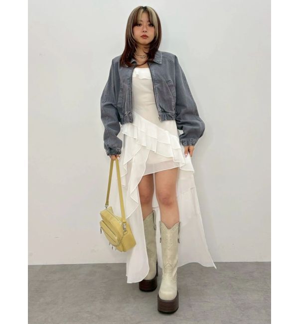 EVRIS「【SNS万バズワンピ】フリルショルダーアシンメトリーロングワンピース」|ワンピース|