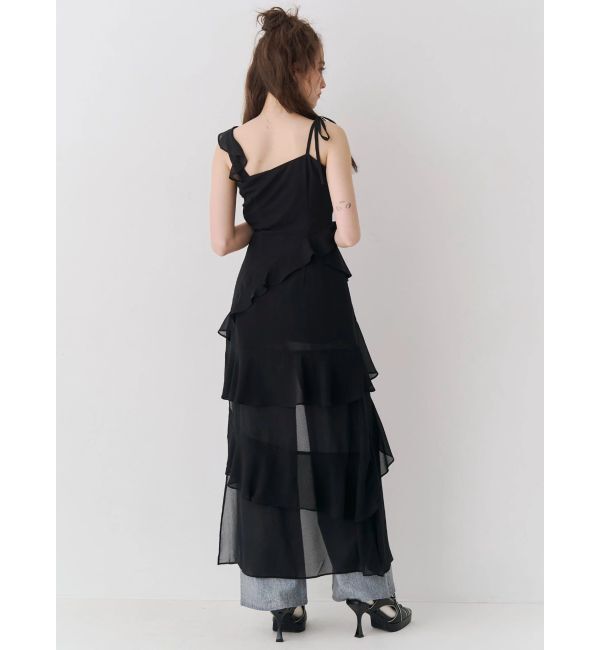 EVRIS「【SNS万バズワンピ】フリルショルダーアシンメトリーロングワンピース」|ワンピース|