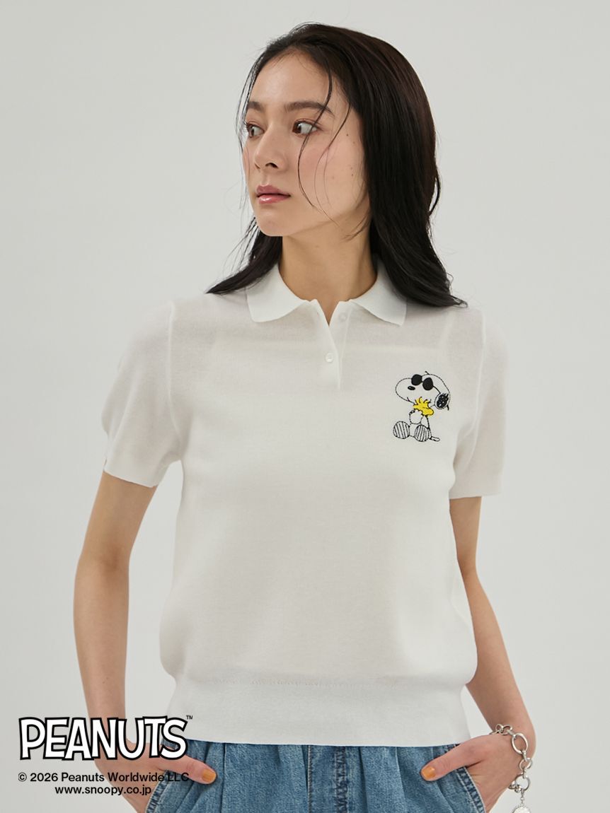 Mila Owen「【PEANUTS】刺繍ポロニットトップス」|ポロシャツ|