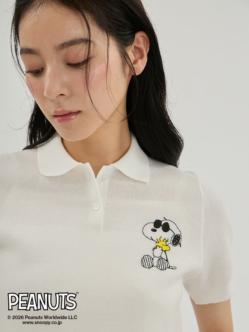 Mila Owen「【PEANUTS】刺繍ポロニットトップス」|ポロシャツ|