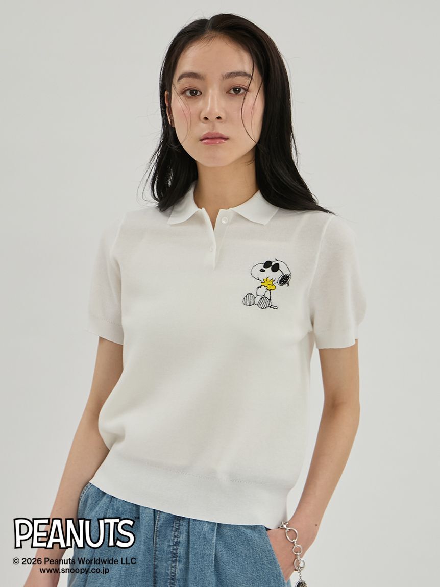 Mila Owen「【PEANUTS】刺繍ポロニットトップス」|ポロシャツ|
