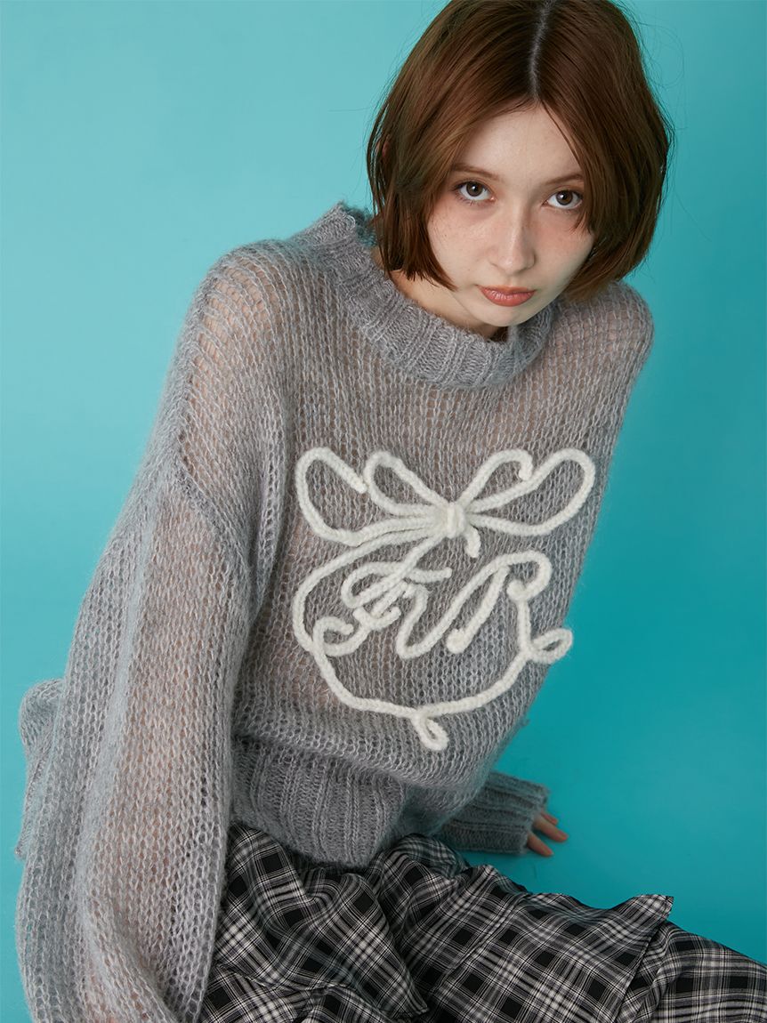 FURFUR「リボンロゴ刺繍セーター」|ニット・セーター|GRY