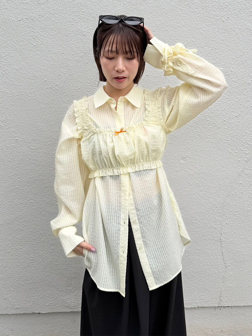 LILY BROWN「【Lily Bear】シュシュセットシアーシャツ」|シャツ・ブラウス|