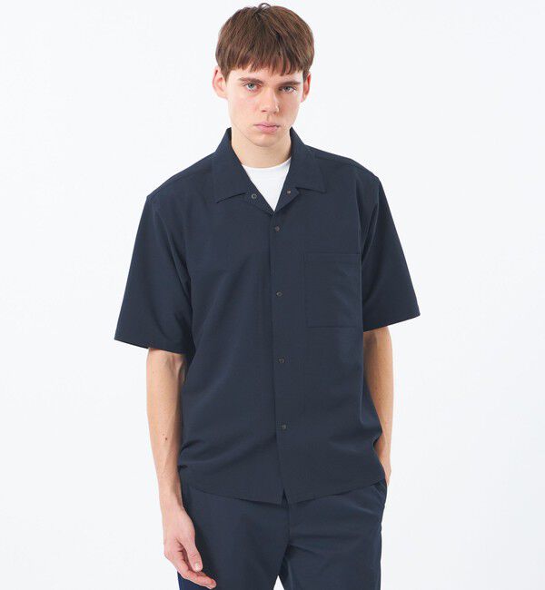 MACKINTOSH PHILOSOPHY「トロッター サッカーストレッチ 半袖オープンカラースナップボタンシャツ」|シャツ・ブラウス|ネイビー