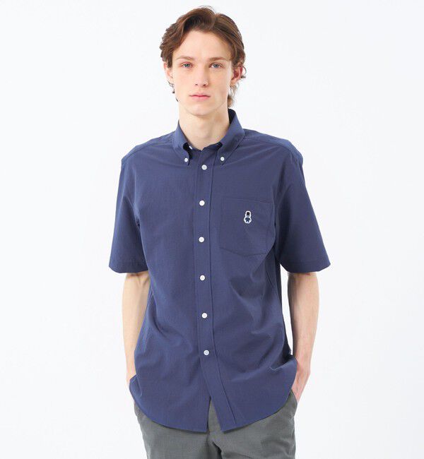 MACKINTOSH PHILOSOPHY「BUCKINGHAM BEAR 半袖ボタンダウンシャツ COOLDOTSミニリップストップ」|シャツ・ブラウス|ブルー