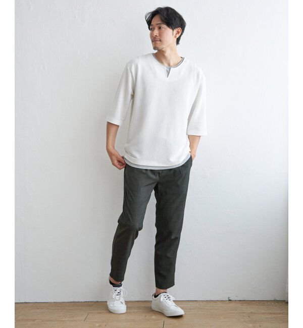 ikka「キーネックレイヤード7分袖Tシャツ」|Tシャツ・カットソー|