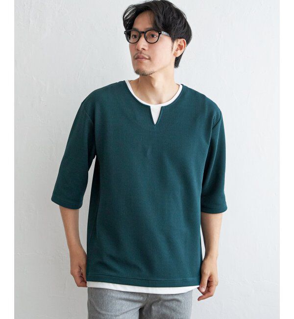 ikka「キーネックレイヤード7分袖Tシャツ」|Tシャツ・カットソー|