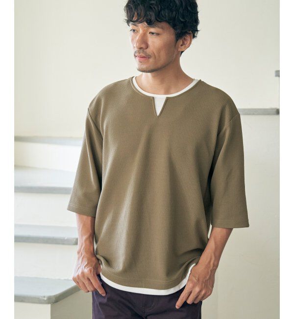 ikka「キーネックレイヤード7分袖Tシャツ」|Tシャツ・カットソー|