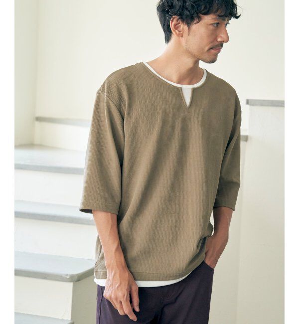 ikka「キーネックレイヤード7分袖Tシャツ」|Tシャツ・カットソー|