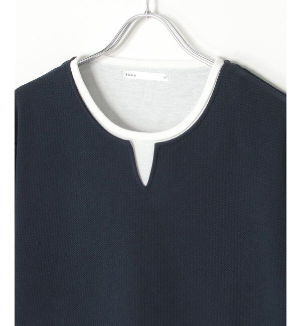 ikka「キーネックレイヤード7分袖Tシャツ」|Tシャツ・カットソー|