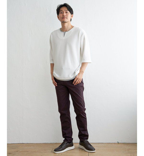 ikka「キーネックレイヤード7分袖Tシャツ」|Tシャツ・カットソー|